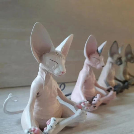 Meditating Cat Figurines Set of 4 Handmade Decorative Collectible Toys.