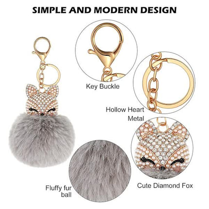 6-Pack Cute Animal Pom Pom Keychain, Faux Plush Fluffy Keychains For Girls.