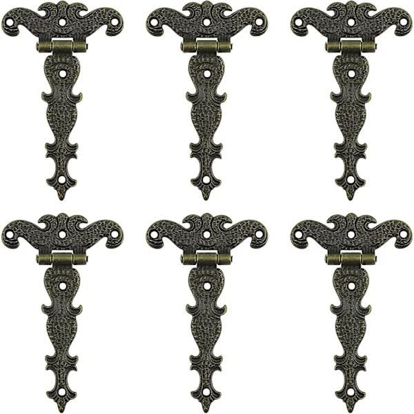 Antique Hinges Bronze Decorative Retro Carved Cabinet Hinges For Doors Cupboard Jewelry Box 6 pcs.