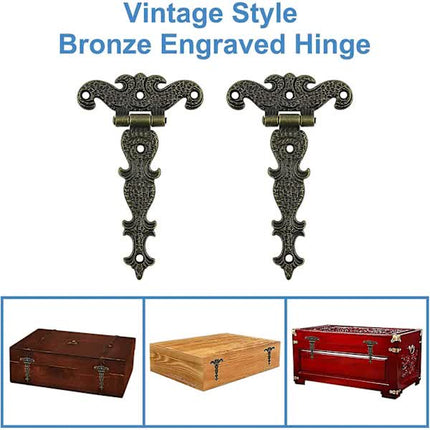 Antique Hinges Bronze Decorative Retro Carved Cabinet Hinges For Doors Cupboard Jewelry Box 6 pcs.