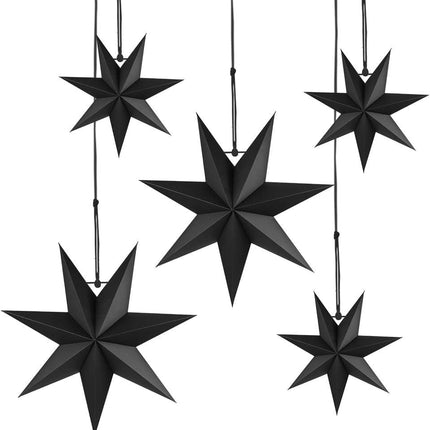 Hanging Christmas Decorations, 5 pcs Hanging Black Stars, Black Paper Star, 3 pcs Diameter 25cm, 2 pcs Diameter 40cm for Wedding, Christmas Party, DIY Black.
