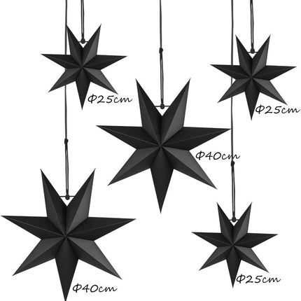 Hanging Christmas Decorations, 5 pcs Hanging Black Stars, Black Paper Star, 3 pcs Diameter 25cm, 2 pcs Diameter 40cm for Wedding, Christmas Party, DIY Black.