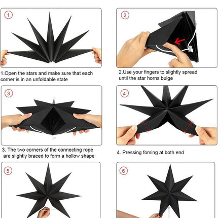 Hanging Christmas Decorations, 5 pcs Hanging Black Stars, Black Paper Star, 3 pcs Diameter 25cm, 2 pcs Diameter 40cm for Wedding, Christmas Party, DIY Black.