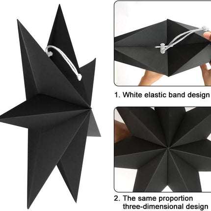 Hanging Christmas Decorations, 5 pcs Hanging Black Stars, Black Paper Star, 3 pcs Diameter 25cm, 2 pcs Diameter 40cm for Wedding, Christmas Party, DIY Black.