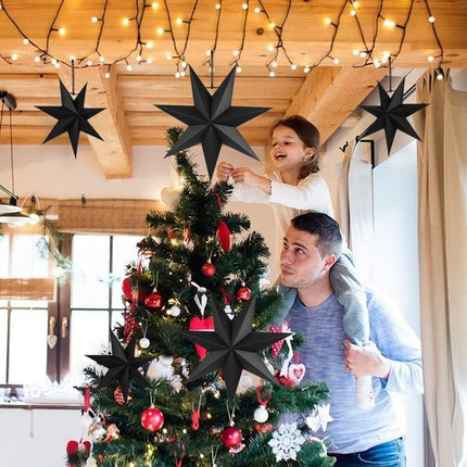Hanging Christmas Decorations, 5 pcs Hanging Black Stars, Black Paper Star, 3 pcs Diameter 25cm, 2 pcs Diameter 40cm for Wedding, Christmas Party, DIY Black.