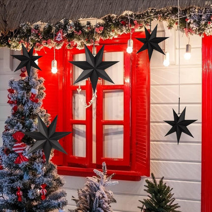 Hanging Christmas Decorations, 5 pcs Hanging Black Stars, Black Paper Star, 3 pcs Diameter 25cm, 2 pcs Diameter 40cm for Wedding, Christmas Party, DIY Black.