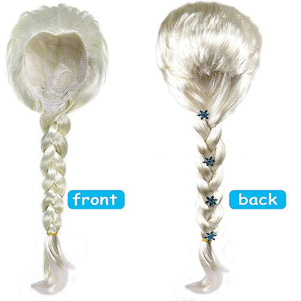 Elsa Cosplay Costume Set with Princess Dress, Gloves, Crown, Wand, Jewelry, Wig, Necklace, Braid.