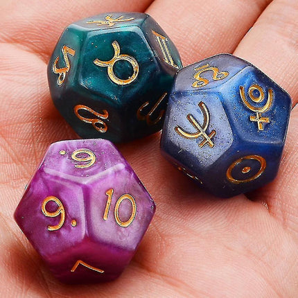 Astrology Dice 12-Sided Resin Tarot Constellation Divination Set 3pcs.