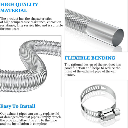 Exhaust Pipe for Parking Heater 60cm Stainless Steel with 2 Clamps Compatible with Diesel Heaters.