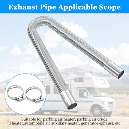 Exhaust Pipe for Parking Heater 60cm Stainless Steel with 2 Clamps Compatible with Diesel Heaters.