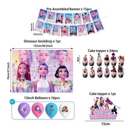 K-pop Demon Hunters Birthday Party Decorations Set Banner Cake Topper Balloons for Kids Theme Celebration.