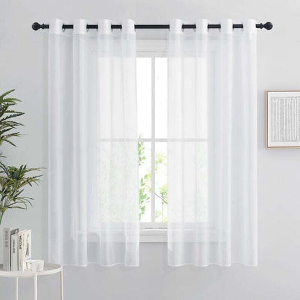 White Sheer Curtains Set of 2 132x160 cm Organza Tulle Eyelets Transparent Light Filter for Bedroom Kitchen.