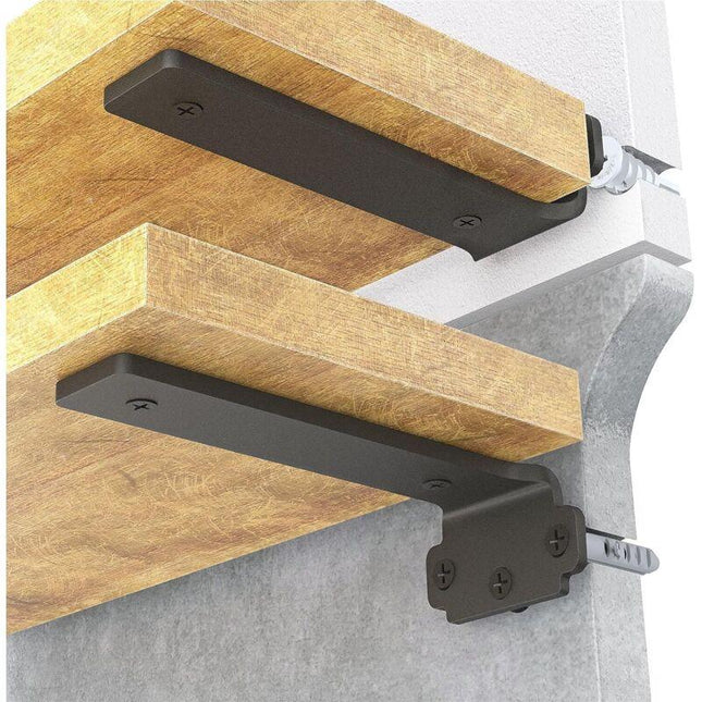 6-pack 10cm Floating Shelf Brackets, Heavy Duty Shelf Brackets for Shelves, Black Painted Metal Wall Mounted Shelf Brackets, 75kg Load Capacity.