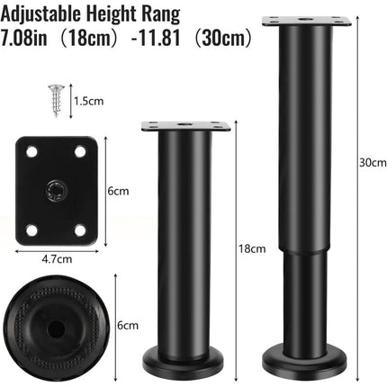 Furniture Legs Black 4 pcs Adjustable 18-30 cm with 18 Screws Metal Cabinet Feet for Sofa Table Chair.