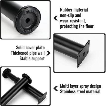 Furniture Legs Black 4 pcs Adjustable 18-30 cm with 18 Screws Metal Cabinet Feet for Sofa Table Chair.