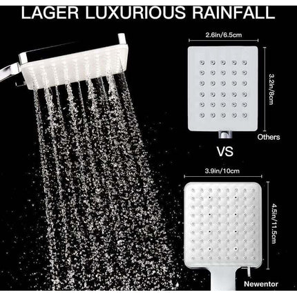 DEBUNS High Pressure Shower Head, Large Square with One-Hand Control, 6 Shower Modes, Chrome.