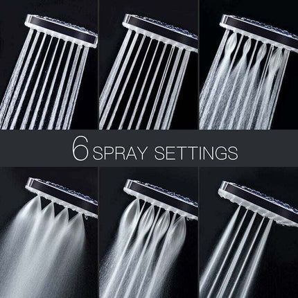 DEBUNS High Pressure Shower Head, Large Square with One-Hand Control, 6 Shower Modes, Chrome.