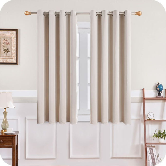 Short Beige Thermal Insulating Blackout Curtains Set of 2 with Eyelets 140 x 160 cm Compatible with DEBUNS for Small Window Living Room Bedroom.