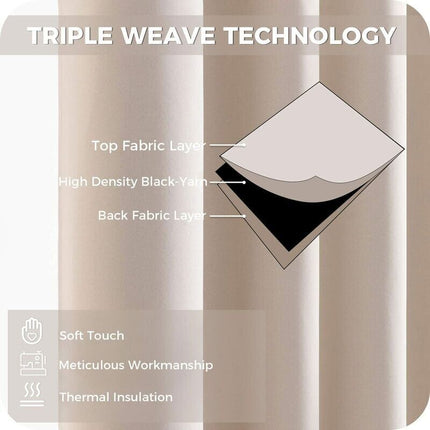 Short Beige Thermal Insulating Blackout Curtains Set of 2 with Eyelets 140 x 160 cm Compatible with DEBUNS for Small Window Living Room Bedroom.