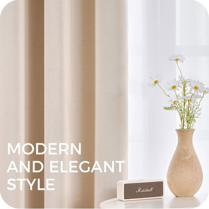 Short Beige Thermal Insulating Blackout Curtains Set of 2 with Eyelets 140 x 160 cm Compatible with DEBUNS for Small Window Living Room Bedroom.