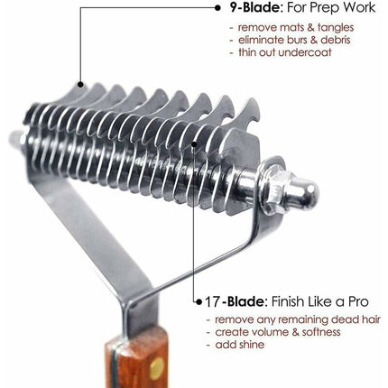 Dog Grooming Brush Coat King Undercoat Comb Dual 17+9 Teeth for Pet Hair Removal Dematting.