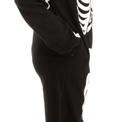 Unisex Skeleton Onesie Pajamas Plush Skeleton Jumpsuit Zipper Halloween Hoodie Pajamas for Adults Sleepwear Costume Black XL.