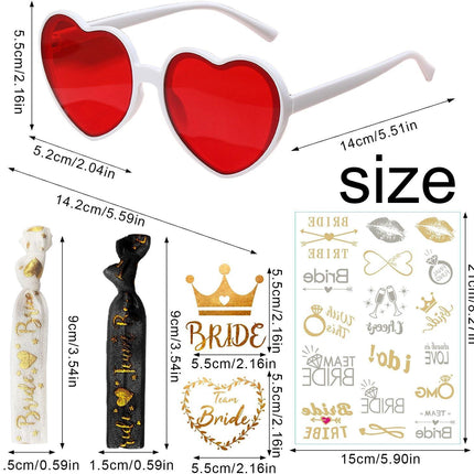 Party Sunglasses Heart Shaped Sunglasses, Bride to Be Heart Glasses Set, JGA Glasses Team Bride Bracelet, Bride Tattoo Stickers Tz-black.