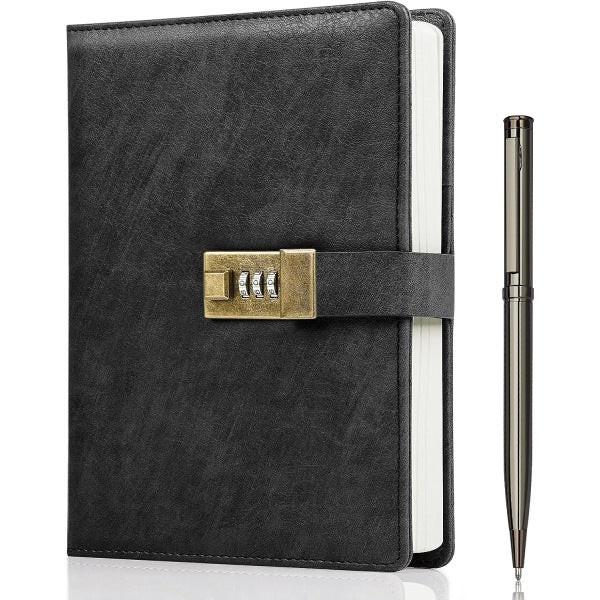 Diary with Lock, A5 PU Leather Journal with Lock, 240 Pages, Vintage Lock Journal Password Protected Notebook with Pen and Gift Box, 21.8 x 14.7 cm.