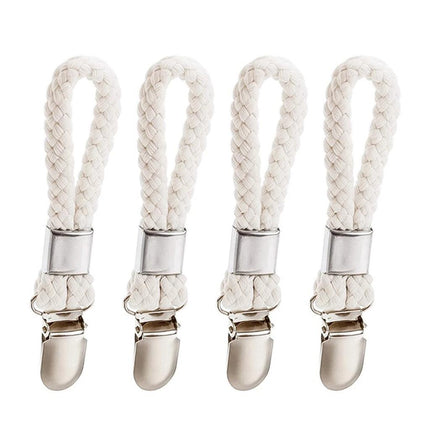 4pcs Braided Cotton Loop Metal Towel Clip Household Organization Accessories for Home Bedroom Dorm Organize Rack.