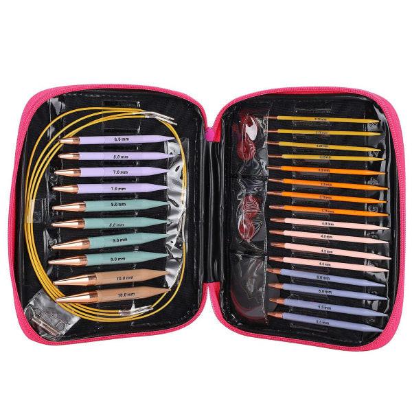 13 pairs of interchangeable needles, circular needles with 2.75 mm–10 mm.