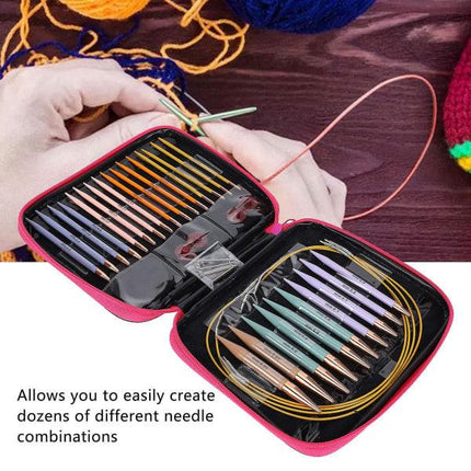13 pairs of interchangeable needles, circular needles with 2.75 mm–10 mm.