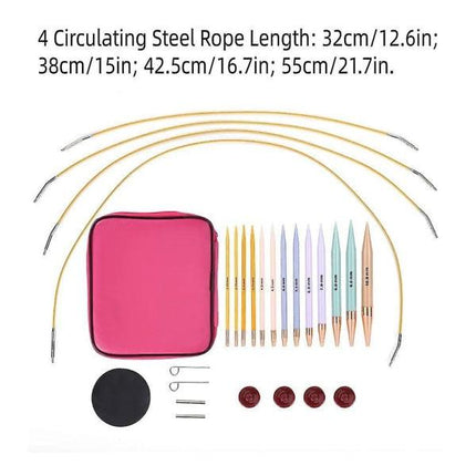 13 pairs of interchangeable needles, circular needles with 2.75 mm–10 mm.