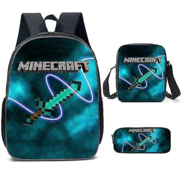 Minecraft School Bags for Elementary and High School Minecraft Game Peripheral Backpack in Three Sets K.