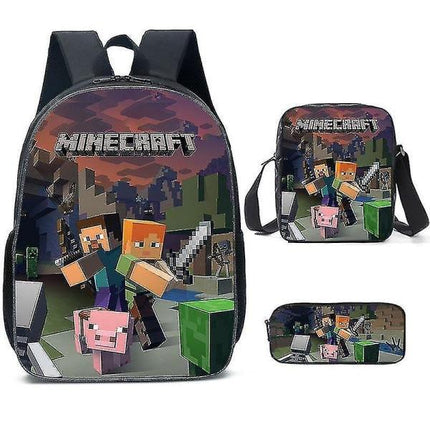 Minecraft School Bags for Elementary and High School Minecraft Game Peripheral Backpack in Three Sets K.