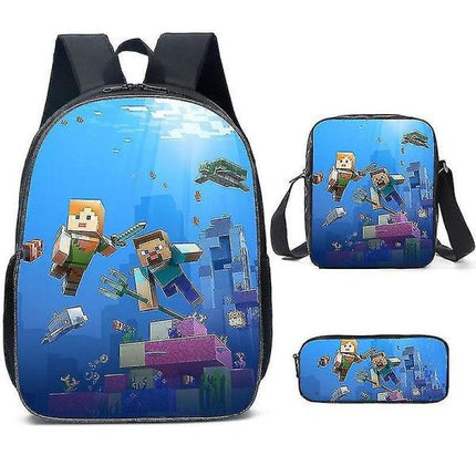 Minecraft School Bags for Elementary and High School Minecraft Game Peripheral Backpack in Three Sets K.