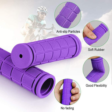A pair of ergonomic bicycle handles in non-slip soft rubber, Purple.