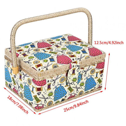 Sewing Accessories Basket with Removable Tray, 3 Colors, Needle and Thread Organizer, Fabric Storage Box with Pincushion and Inner Pocket, Home Craft Tools.