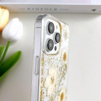 iPhone 16 Plus Case with Real Flowers Design, Transparent Glitter Floral TPU Slim Soft Protective Case for Women.