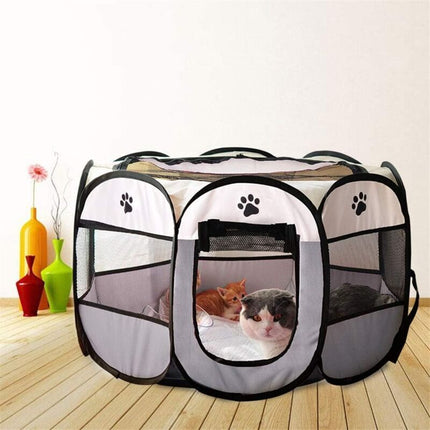 Foldable Playpen for Dogs and Cats Portable Soft Fabric Kennel Indoor Outdoor 74x74x43cm Gray.