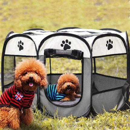Foldable Playpen for Dogs and Cats Portable Soft Fabric Kennel Indoor Outdoor 74x74x43cm Gray.