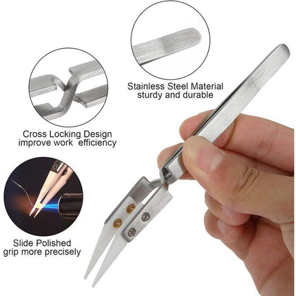 Precision Ceramic Inverted Soldering Tweezers 6pcs Non-conductive Antimagnetic with Pointed Curved Tips.