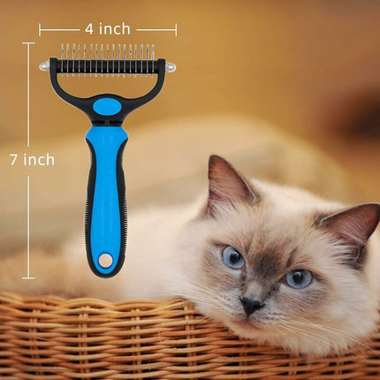 Professional Dog and Cat Dematting Comb for Long Hair Pets, Grooming Rake to Remove Undercoat.