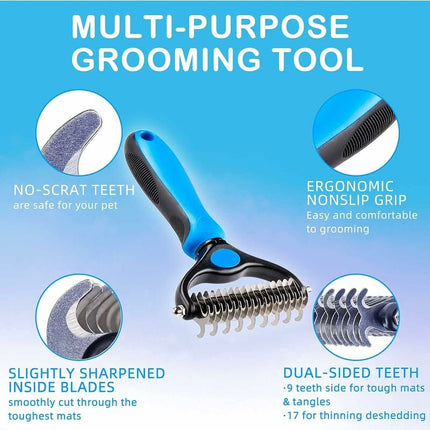 Professional Dog and Cat Dematting Comb for Long Hair Pets, Grooming Rake to Remove Undercoat.
