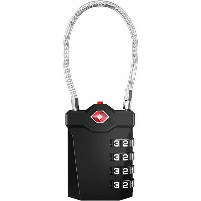 TSA Lock 4-Digit Combination Luggage Suitcase Alarm Anti-Theft Code with Opening Alarm Black 1 Piece.