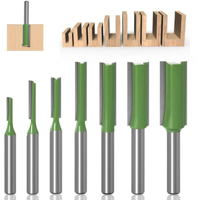 Straight Router Bit Set 6mm 7-Piece Woodworking Carbide with Bosch Makita.