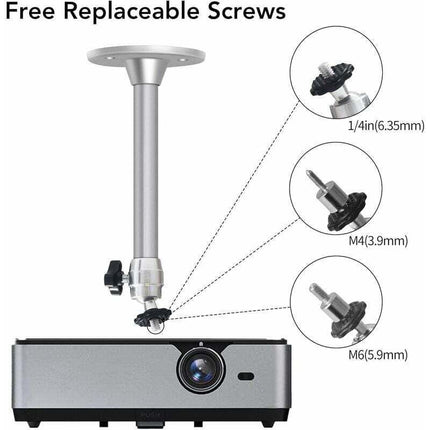 Projector Ceiling Mount for Mini Projector - Compatible with 3kg Load, 360° Rotation, 90° Tilt, Aluminum Ceiling and Wall Mount.