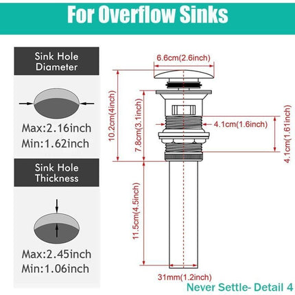 G1 1/4 Click Clack Pop Up Sink Waste Drain with Overflow in Bronzed Brass Universal Basin Siphon Valve.