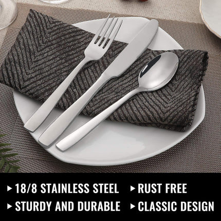 Stainless Steel Cutlery Set for 8 People with Steak Knives - 48 Pieces for Home, Kitchen, Restaurant.