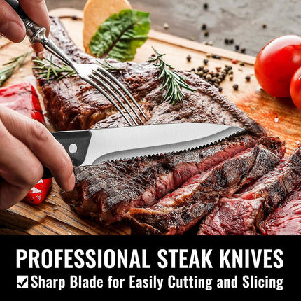 Stainless Steel Cutlery Set for 8 People with Steak Knives - 48 Pieces for Home, Kitchen, Restaurant.