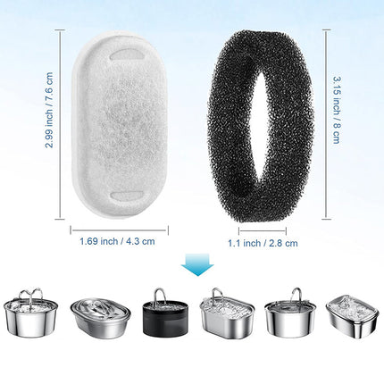 Water Fountain Filter Set of 16 Compatible with Catit Stainless Steel Pet Fountain Includes 8 Replacement Filters and 8 Sponges.